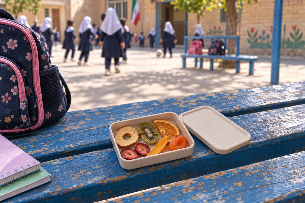 میوه خشک برای کودکان در ظرف کوچک میانوعده مدرسه